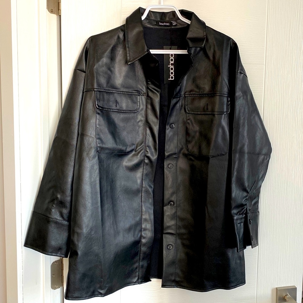 Boohoo Black Oversized Faux Leather Jacket